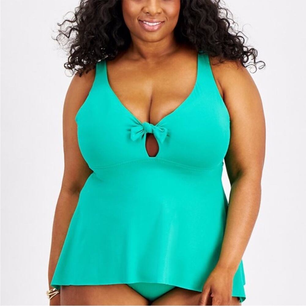 Becca Etc Color Code Flounce Tankini top verde green - 1X